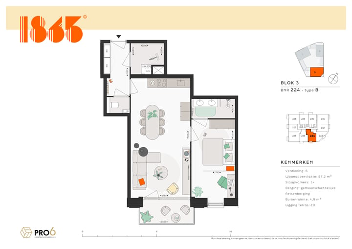 Foto 2 van 1865 -Blok 3 - 2-kamer plus appartement BNR (Bouwnr. 224)