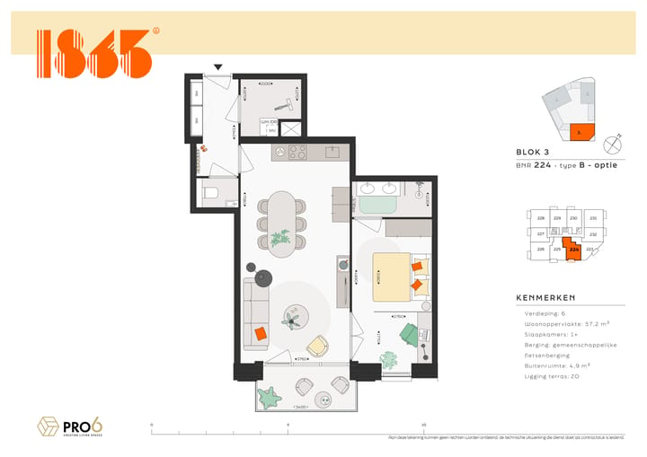 Foto 3 van 1865 -Blok 3 - 2-kamer plus appartement BNR (Bouwnr. 224)