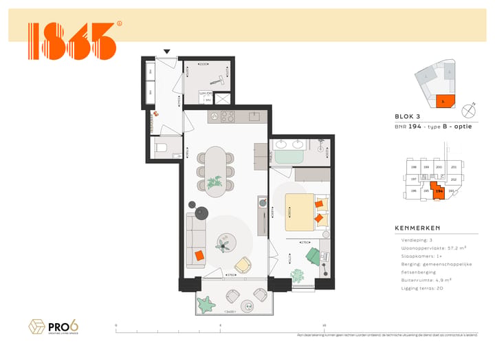 Foto 3 van 1865 -Blok 3 - 2-kamer plus appartement BNR (Bouwnr. 194)