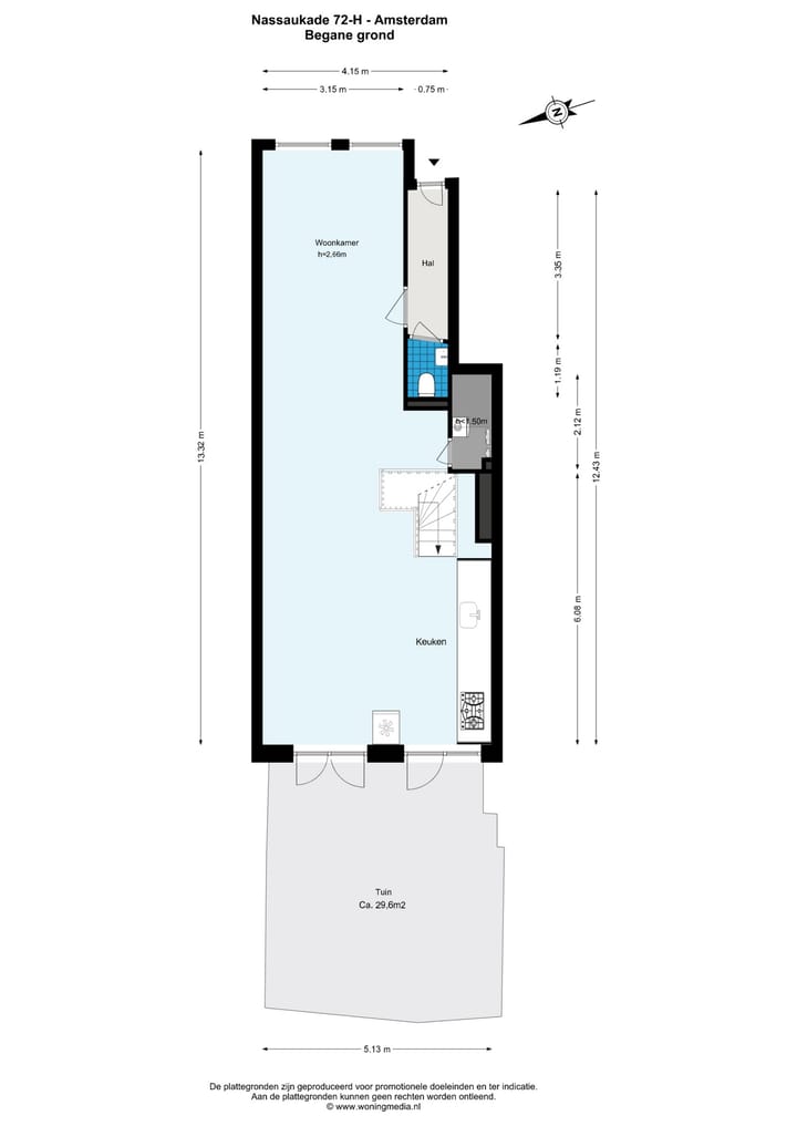 Plattegrond – Nassaukade 72 H, Amsterdam