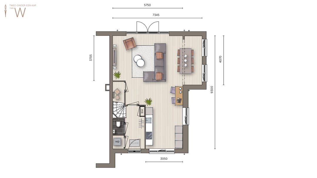 Foto 2 van Twee-onder-een-kapwoning type 1 (Bouwnr. 49)