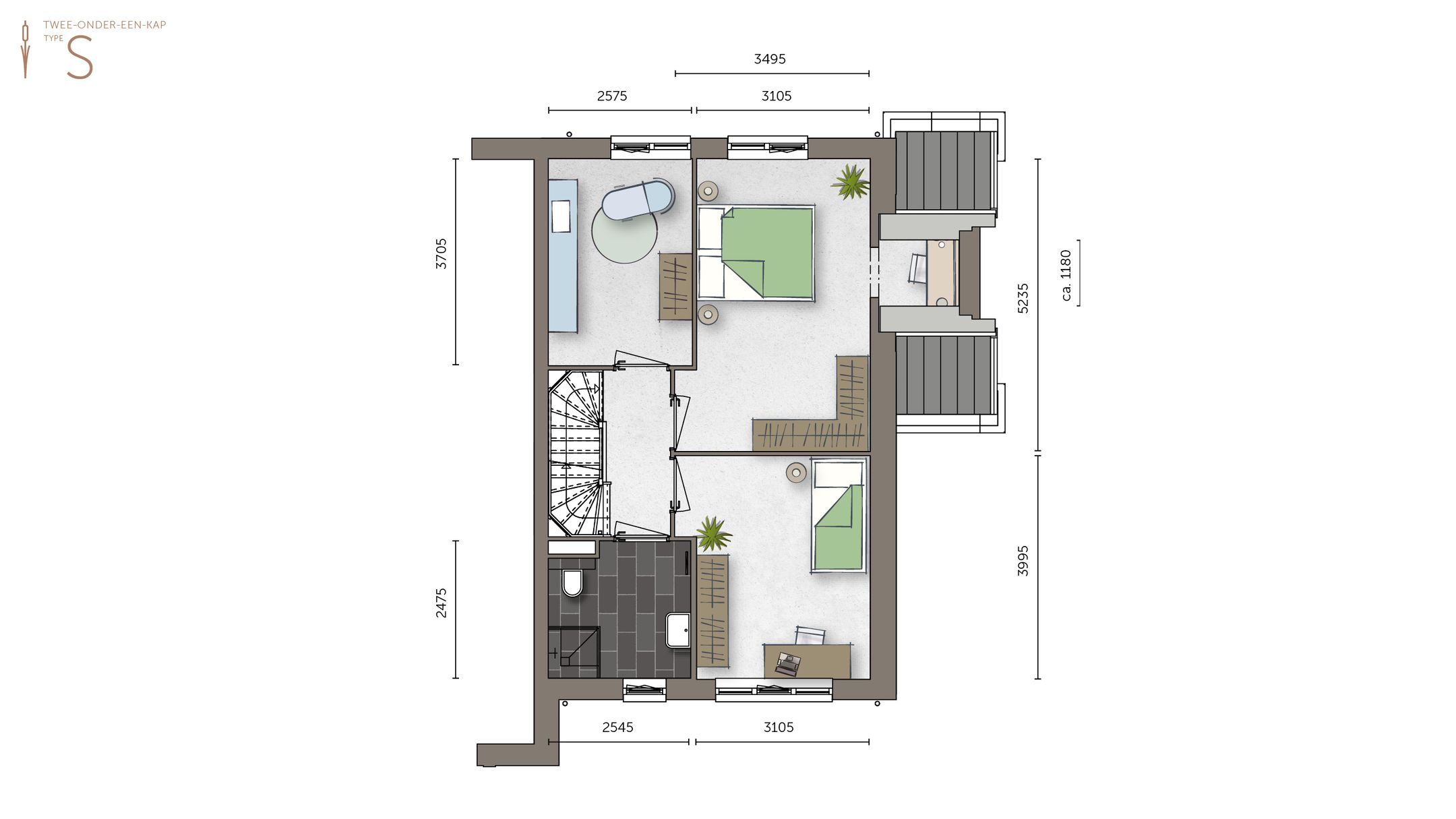 Foto 3 van Twee-onder-een-kapwoning type 1 (Bouwnr. 44)