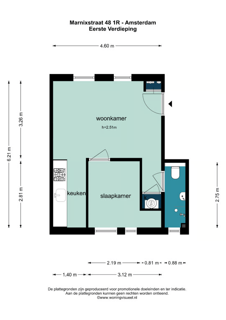 Studio te koop: Marnixstraat 48-1R, Amsterdam