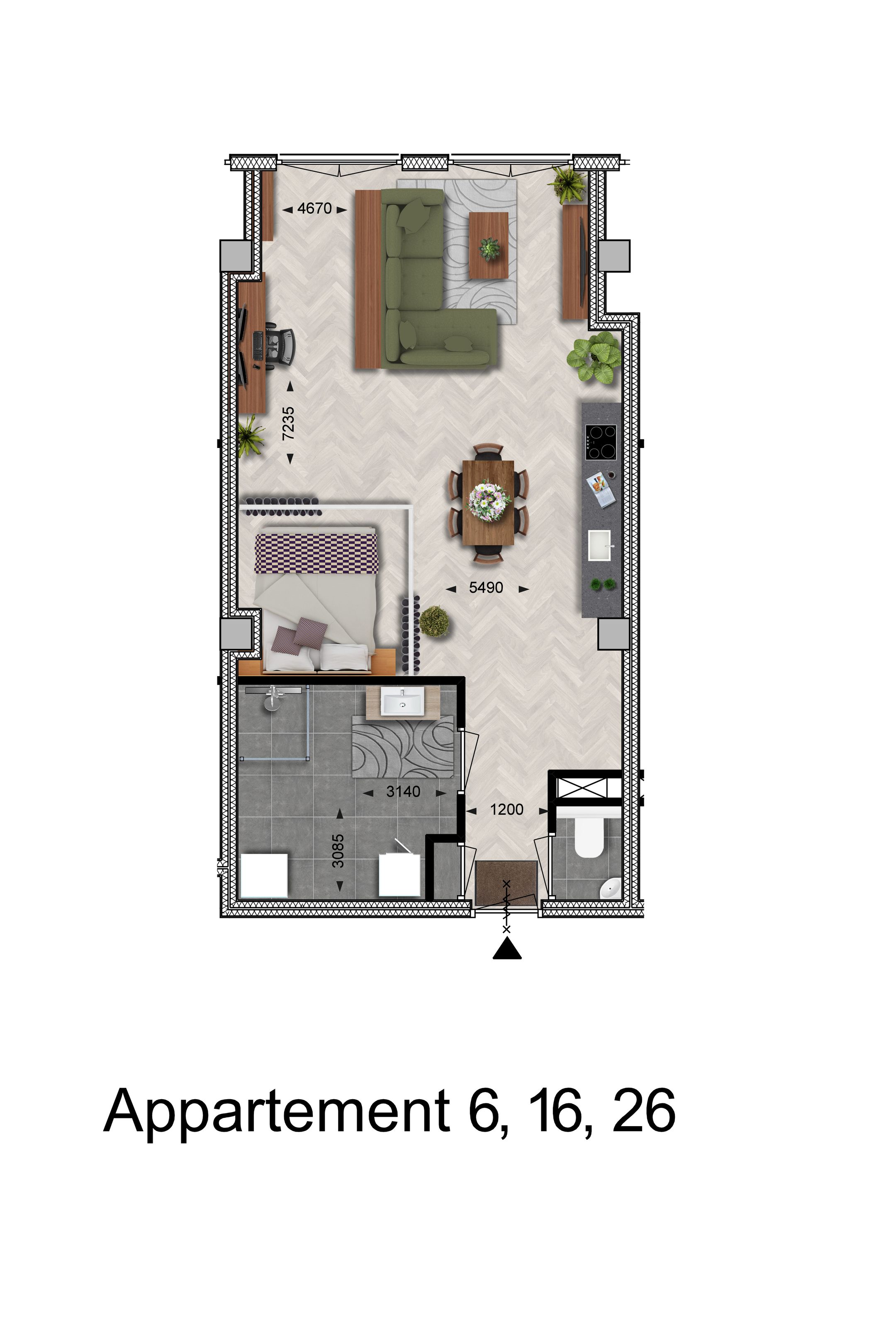 Foto 6 van 1-kamerappartement (Bouwnr. 6)