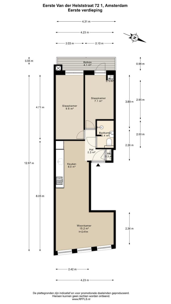 Appartement te koop: Eerste van der Helststraat 72-1, Amsterdam