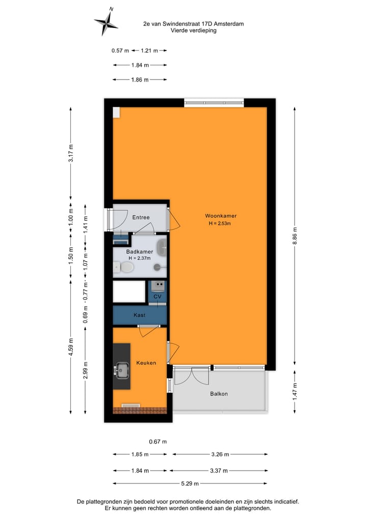 Studio te koop: Tweede van Swindenstraat 17D, Amsterdam