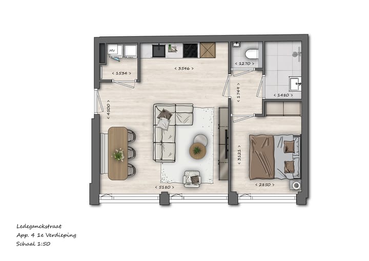 Foto 3 van 4 | 2-kamerappartement | Ledeganckstraat 1 (Bouwnr. 4)